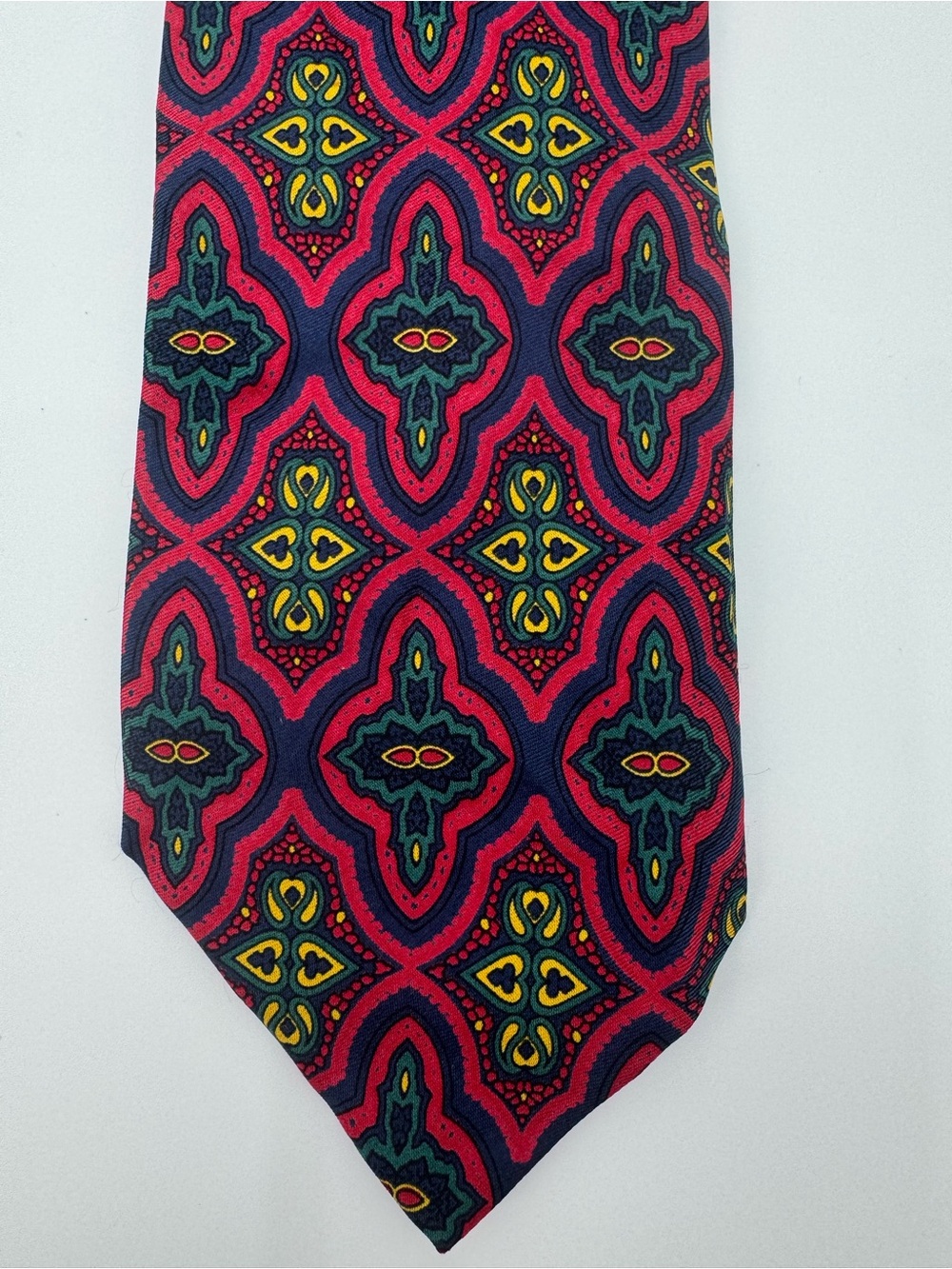 Vintage Polo by Ralph Lauren Silk Tie Navy Red Gold Geometric Medallion 90s Ivy